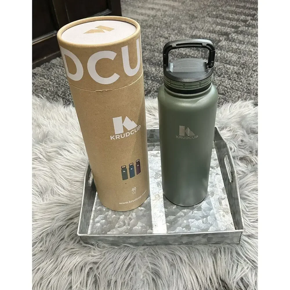KRUDCUP 40oz Stainless Steel Dishwasher Safe Water Bottle With Clip Handle GREEN